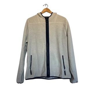 Pendleton Women’s Cream Tan XL Full Zip-Up Fleece Hoodie with Navy Trim